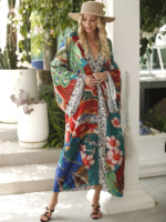 Long Kimono de Plage Large à Motifs Imprimés multicolore