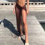 Long Sarong Coloré en Mailles Transparentes marron