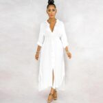 Longue Robe Chemise Boutonnée Manches Mi-longues blanc