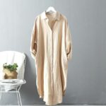 Longue Robe Chemise en Coton et Lin beige 2