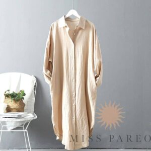 Longue Robe Chemise en Coton et Lin beige