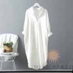 Longue Robe Chemise en Coton et Lin blanc