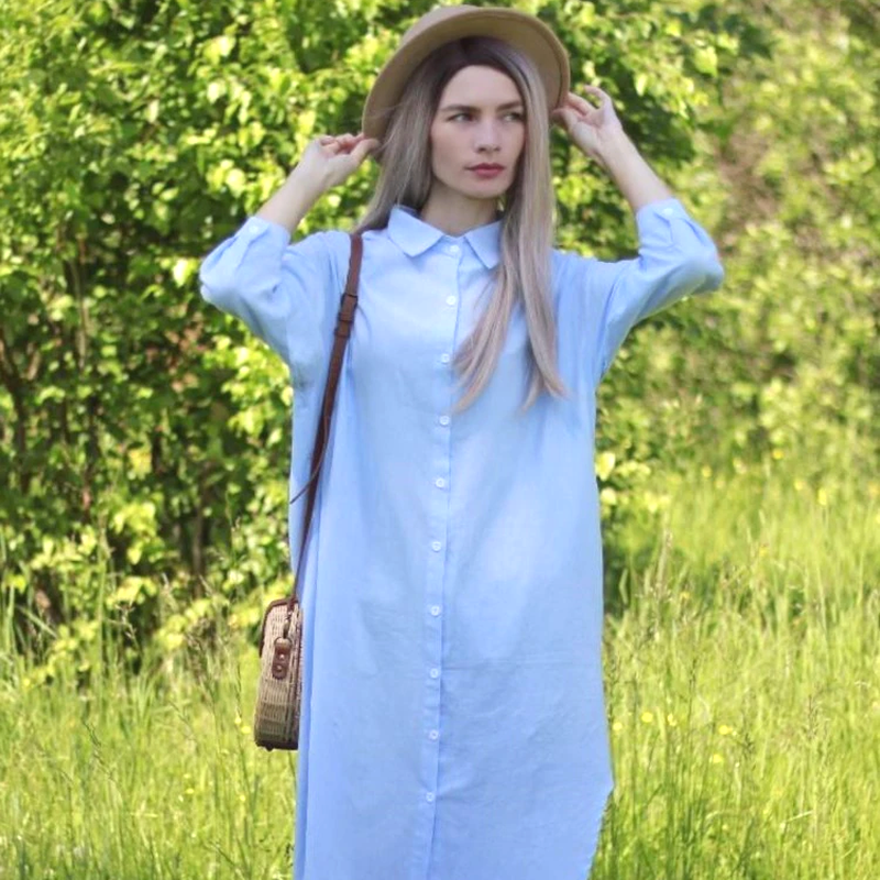 Longue Robe Chemise en Coton et Lin lifestyle 1