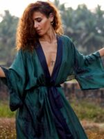 Longue Robe Kimono Chic Effet Délavé vert