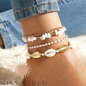 Pack 4 Bracelets de Cheville Perles et Coquillages A