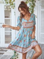 Robe Bohème Courte à Col en V Style Floral produit