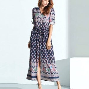 Robe Bohème Grande Taille à Motifs Fleuris bleu marine