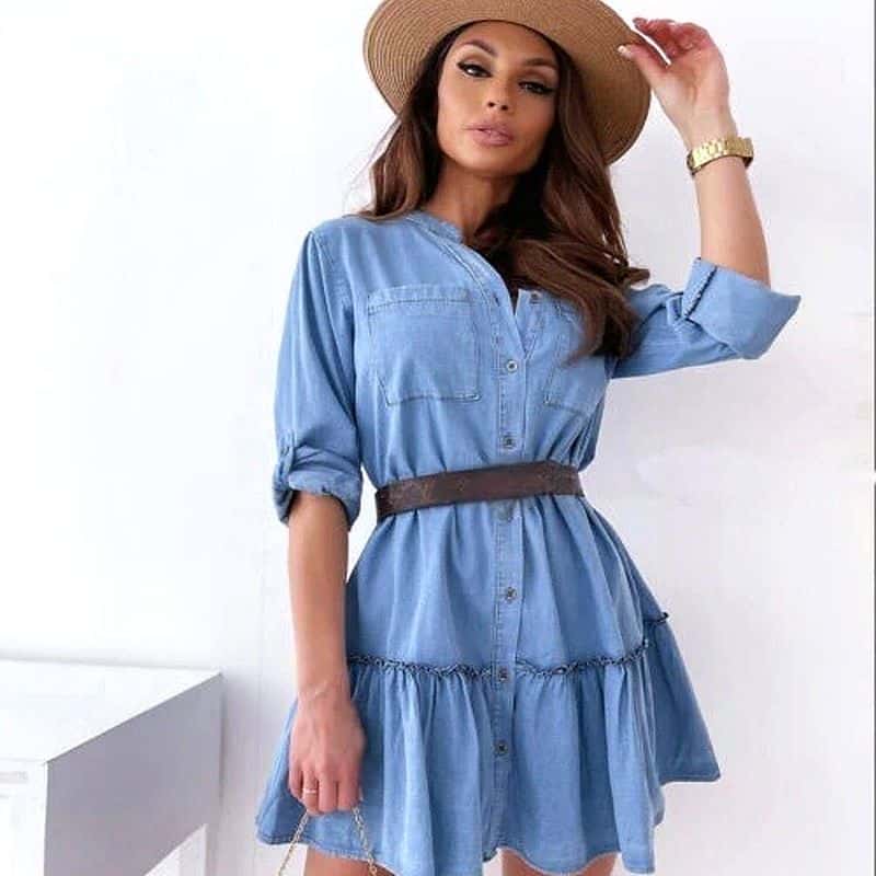 Robe Chemise en Jean et Manches Longues lifestyle 1