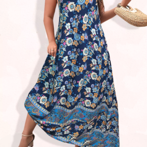 Robe D'été Grande Taille Bretelles et Dos Nu bleu