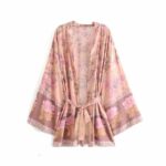 Robe Kimono Courte Manches Chauve-Souris Imprimé Floral rose 2