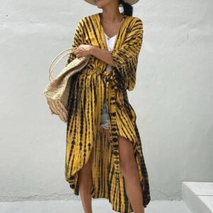 Robe Kimono Tie and Dye Manches Mi-longues jaune