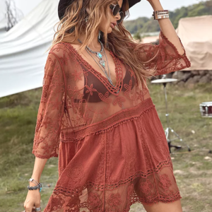 Robe bohème courte à dentelles transparentes produit