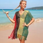 Robe de Plage Courte Transparente en Crochet Multicolore A