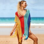 Robe de Plage Courte Transparente en Crochet Multicolore C