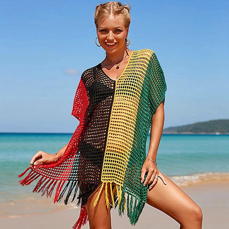 Robe de Plage Courte Transparente en Crochet Multicolore lifestyle 3