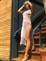 Robe de Plage Fendue en Mailles Transparentes argenté