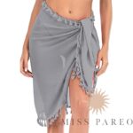 Sarong Mi-long Semi Transparent à Pompons gris