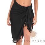 Sarong Mi-long Semi Transparent à Pompons noir