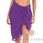 Sarong Mi-long Semi Transparent à Pompons violet