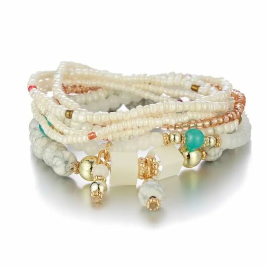 Pack de Bracelets à Pendants en Perles de Pierre BLANC