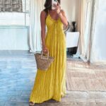 Longue Robe Dos Nu à Col Licou Style Boho jaune