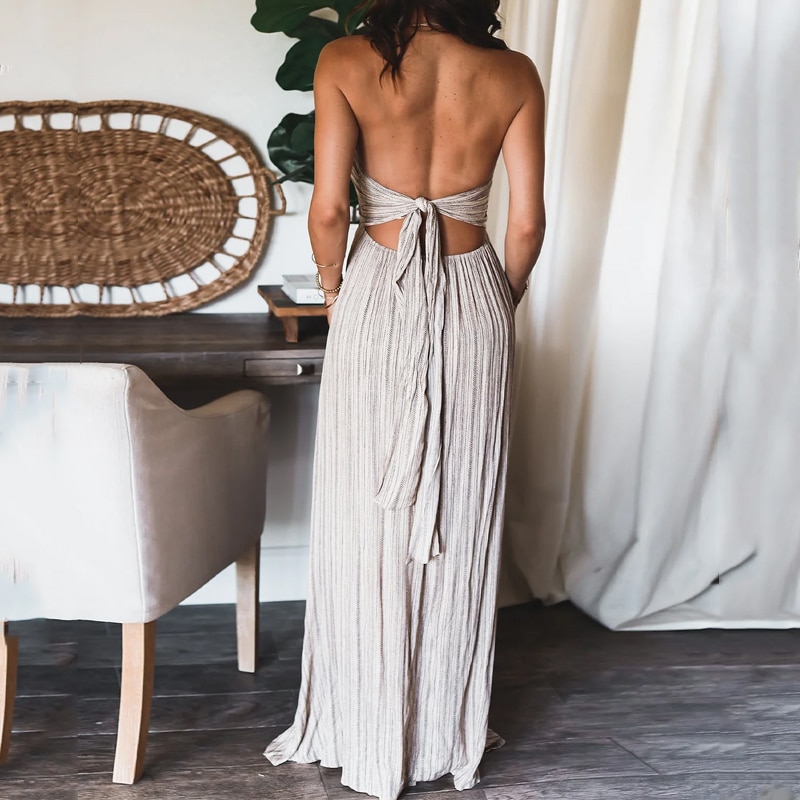 Longue Robe Dos Nu à Col Licou Style Boho lifestyle 1