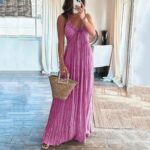 Longue Robe Dos Nu à Col Licou Style Boho rose