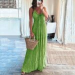 Longue Robe Dos Nu à Col Licou Style Boho vert