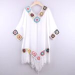 Robe Courte Transparente Semi-Crochet à Franges blanc