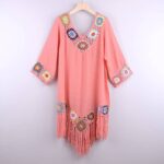 Robe Courte Transparente Semi-Crochet à Franges rose