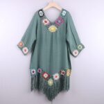 Robe Courte Transparente Semi-Crochet à Franges vert
