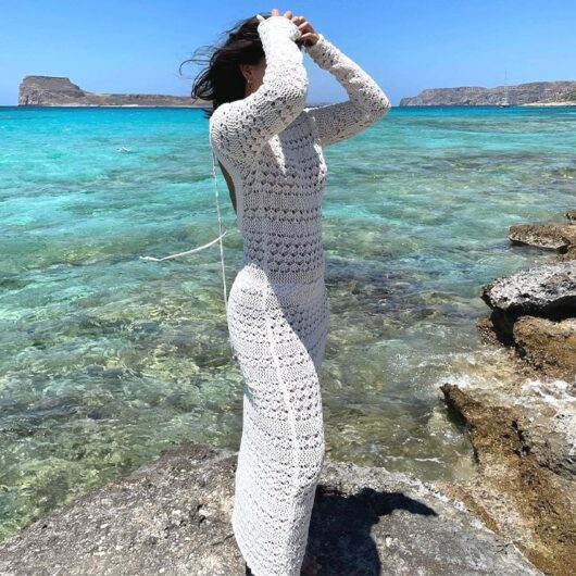 Robe Crochet à Col Rond et Dos Nu blanc