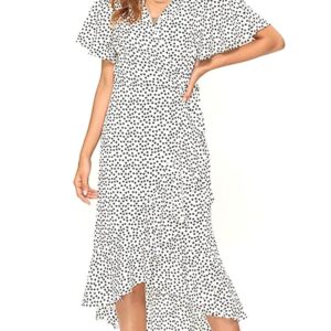 Longue Robe Portefeuille Fendue à Col V blanc