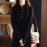 Longue Robe Pull à Capuche en Cachemire noir