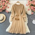 Robe Pull Vintage à Col Rond et Motifs Torsadés beige foncé