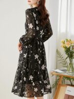 Robe Automne Midi Semi Transparente Imprimé Floral dos detail 1