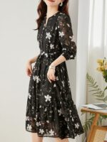 Robe Automne Midi Semi Transparente Imprimé Floral noir produit