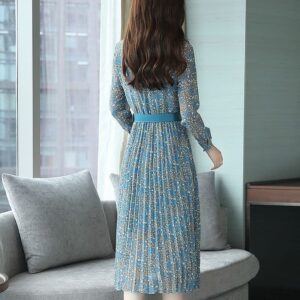 Robe Automne Trapèze Plissée Style Floral dos detail 1