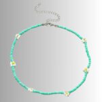Collier Ras du Cou Vintage Bohème Perles et Fleurs Marguerite turquoise