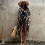 Longue Robe Kimono de Plage en Tie and Dye noir