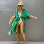 Longue Robe Kimono de Plage en Tie and Dye vert