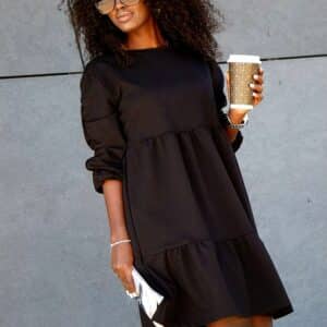 Robe Automne Ample Noeud dans le Dos noir