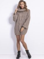 Robe Pull Hiver Courte en Laine Col Roulé marron