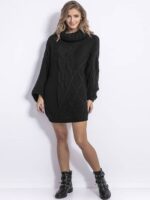 Robe Pull Hiver Courte en Laine Col Roulé noir