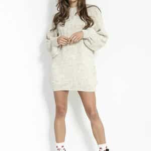 Robe Pull Hiver Courte en Laine beige