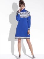 Robe Pull Hiver Jacquard Style Norvégien bleu