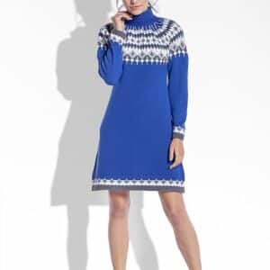 Robe Pull Hiver Jacquard Style Norvégien bleu