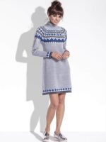 Robe Pull Hiver Jacquard Style Norvégien gris clair