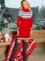 Robe Pull Hiver Jacquard Style Norvégien rouge