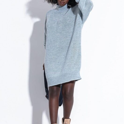 Robe Pull Oversize Col Roulé bleu